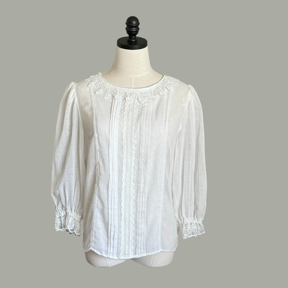 vintage 70s white cotton voile Gunne Sax blouse size small - Picture 2 of 11